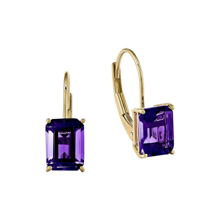 Genuine Amethyst 14k Yellow Gold Emerald-cut Earrings