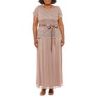 Blu Sage Short Sleeve Cowl Back Lace Top Evening Gown - Plus