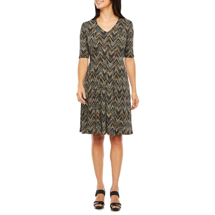 Ronni Nicole Elbow Sleeve Chevron Fit & Flare Dress