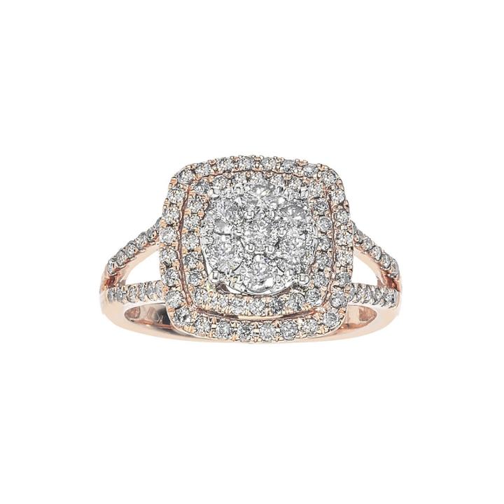 Diamond Blossom 1 Ct. T.w. Diamond 10k Rose Gold Double-halo Ring