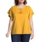 St. John's Bay Short Sleeve Pom Pom Blouse - Plus