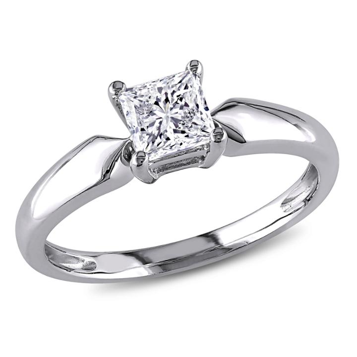 Womens 3/4 Ct. T.w. Genuine Princess White Diamond 14k Gold Solitaire Ring