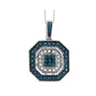 1/4 Ct. T.w. White And Color-enhanced Blue Diamond Sterling Silver Pendant