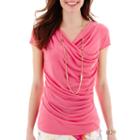 Worthington Short-sleeve Draped Top - Petite
