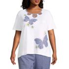 Alfred Dunner Perfect Match Gingham Butterfly Tee- Plus