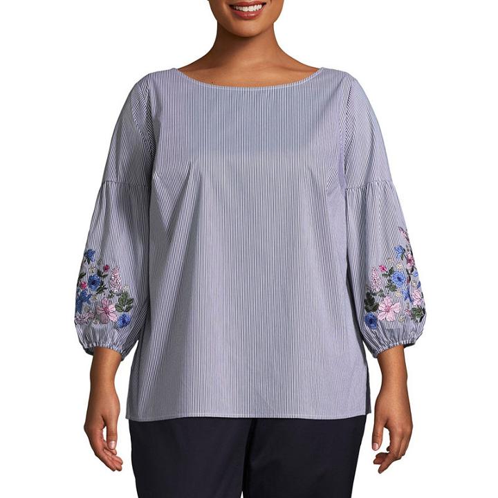 Liz Claiborne Puff Sleeve Shirting Top- Plus