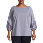 Liz Claiborne Puff Sleeve Shirting Top- Plus