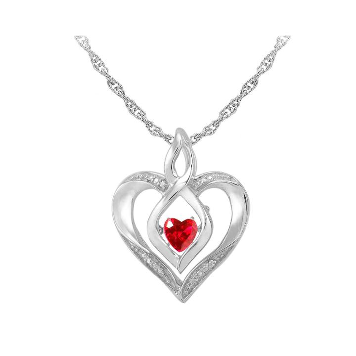 Love In Motion&trade; Lab-created Ruby & Diamond-accent Sterling Silver Heart Pendant Necklace