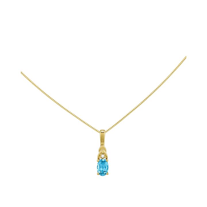 Genuine Swiss Blue Topaz Diamond-accent 14k Yellow Gold Pendant Necklace