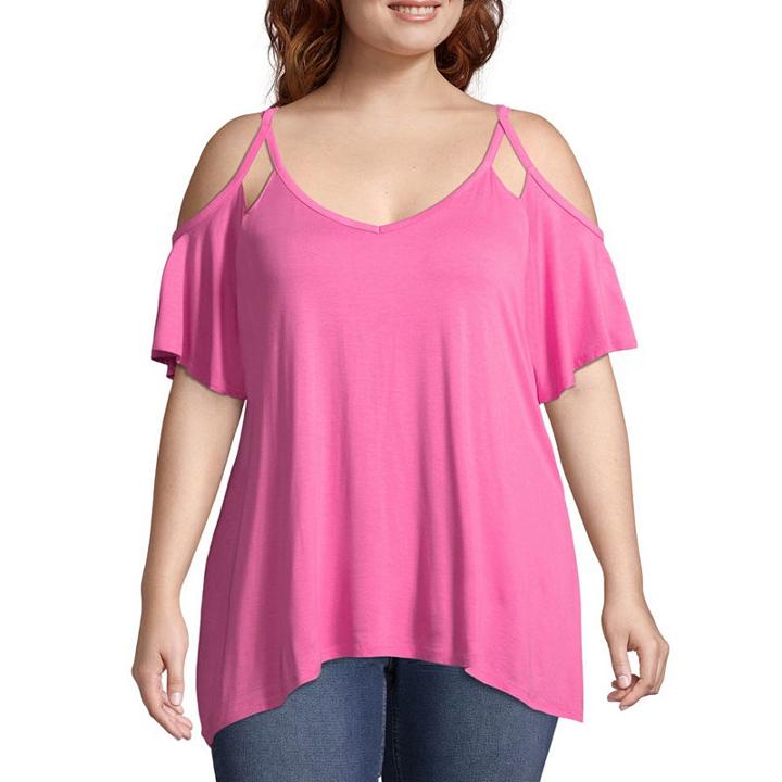 A.n.a. Short Sleeve Cutout Cold Shoulder Top - Plus