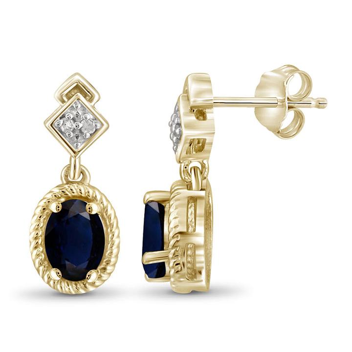 Diamond Accent Genuine Blue Sapphire 17.4mm Stud Earrings