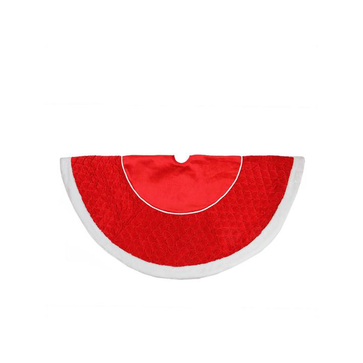 48 Quilted Red Velvet Christmas Tree Skirt With White Cord And Faux Fur Border