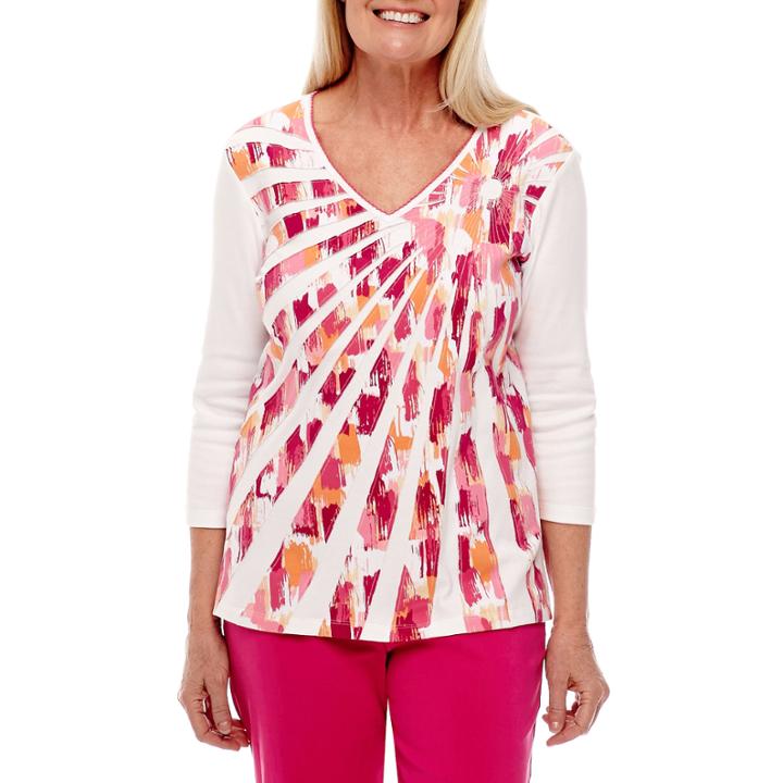 Alfred Dunner Reel It In 3/4 Sleeve Starburst T-shirt