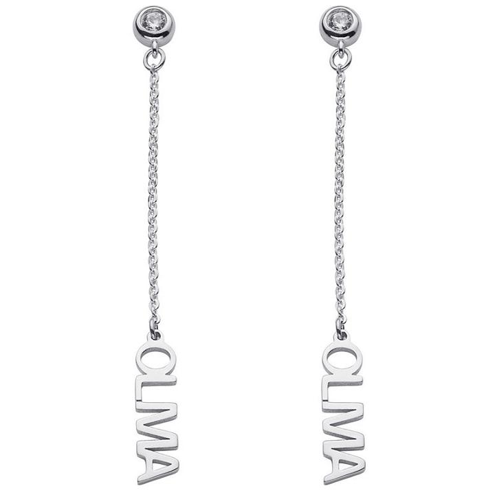 Personalized Simulated White Cubic Zirconia Sterling Silver Drop Earrings