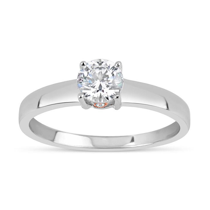 Sterling Silver And 18k Rose Gold Over Silver 1 Ct. T.w. Solitaire Ring Featuring Swarovski Zirconia