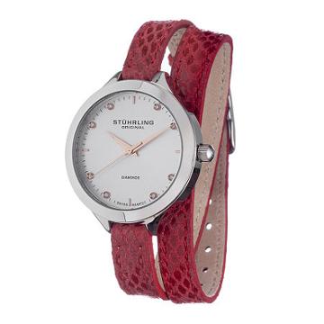 Sthrling Original Womens Diamond-accent Red Leather Wrap Watch