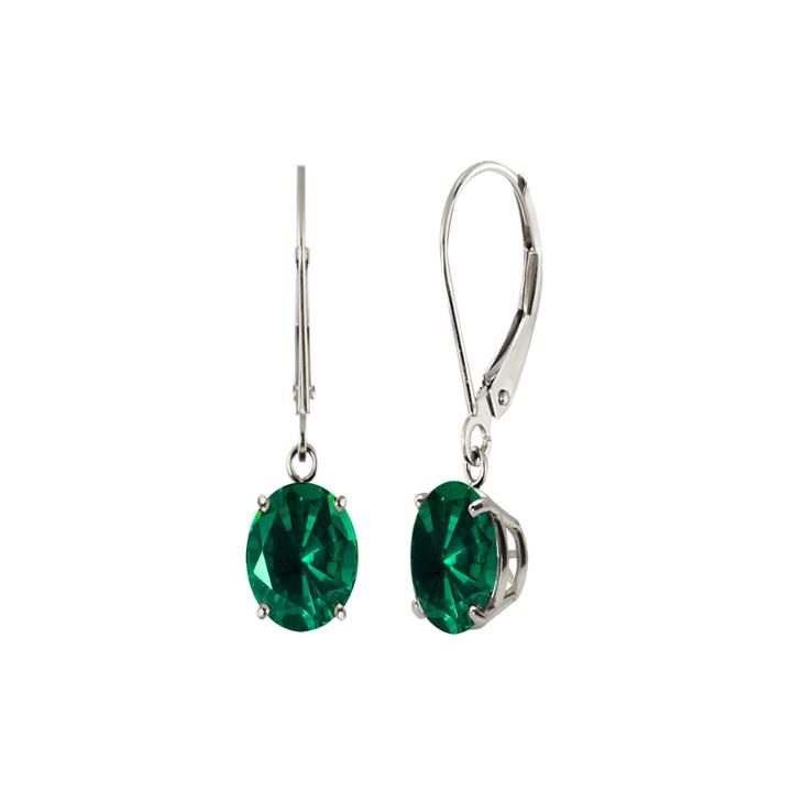 Round Lab-created Emerald Sterling Silver Earrings