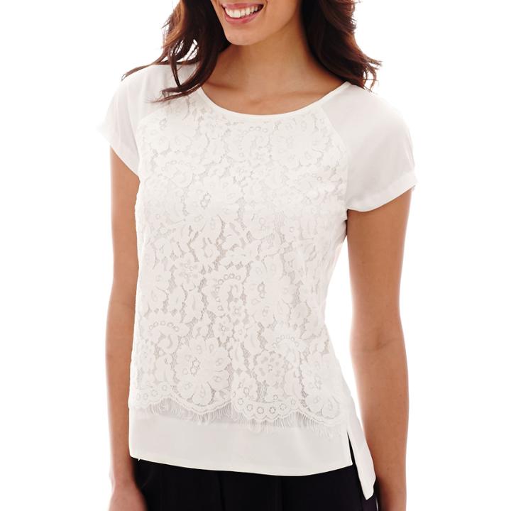 Liz Claiborne Short-sleeve Lace Top - Tall