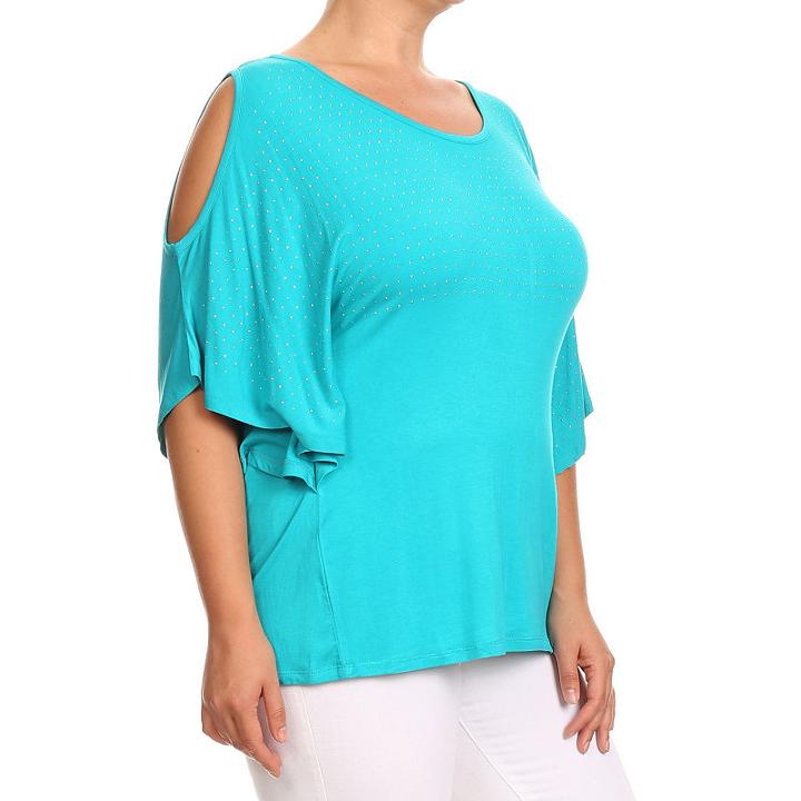 Kaily K. Short Sleeve Cold Shoulder Pullover - Plus
