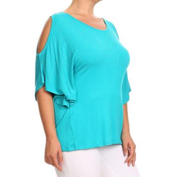 Kaily K. Short Sleeve Cold Shoulder Pullover - Plus