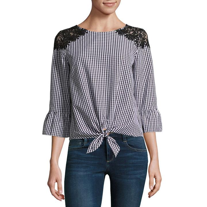 By & By 3/4 Sleeve Crew Neck Crepe Blouse-juniors