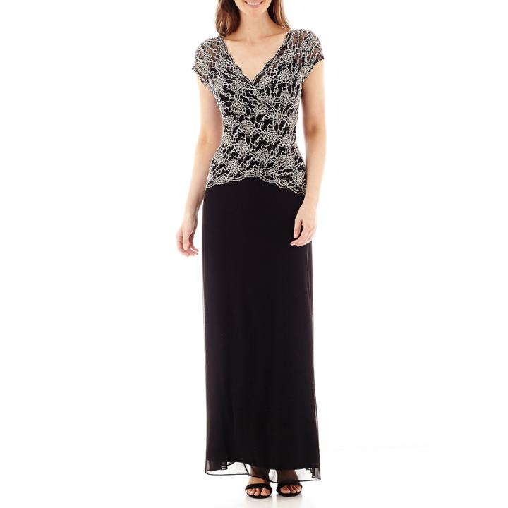 Blu Sage Short-sleeve Lace-bodice Gown