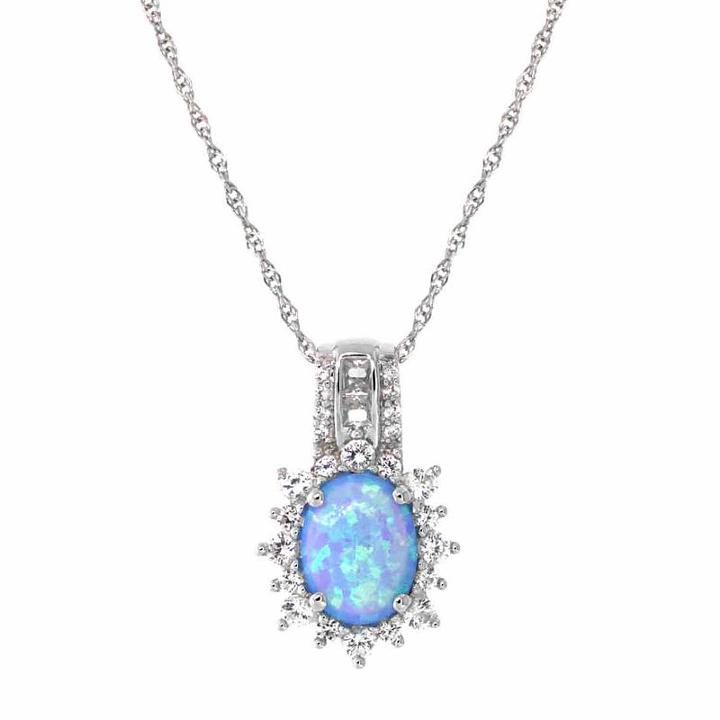 Womens Lab Created Blue Opal Pendant Necklace
