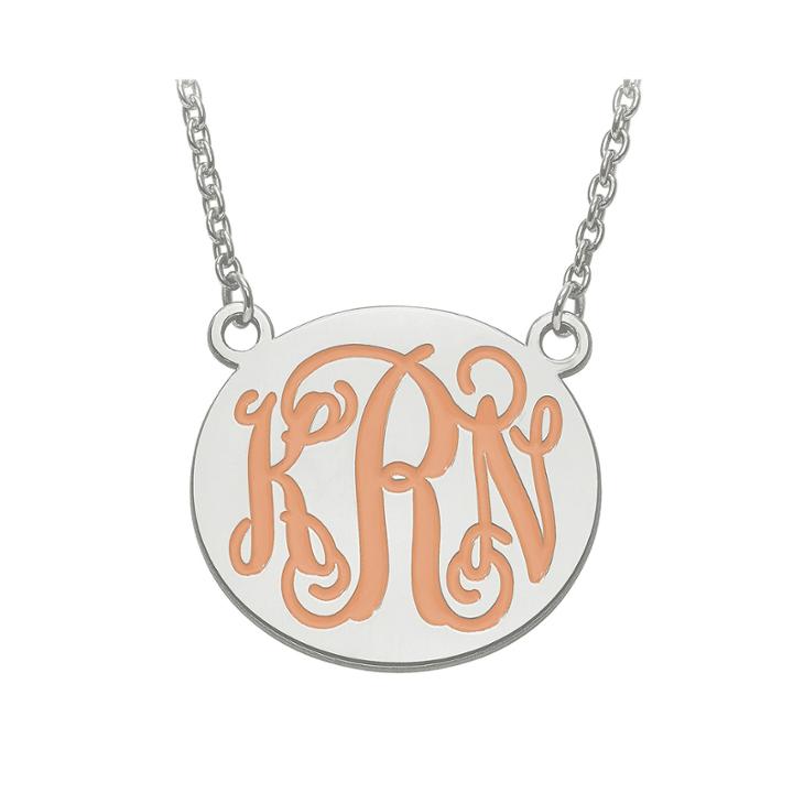 Personalized 26mm Sterling Silver Enamel Monogram Necklace