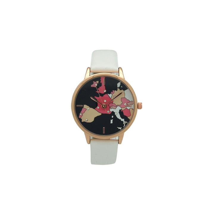 Olivia Pratt World Map Print Dial Womens White Strap Watch-16624white