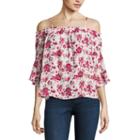 Almost Famous 3/4 Sleeve Floral Blouse-juniors