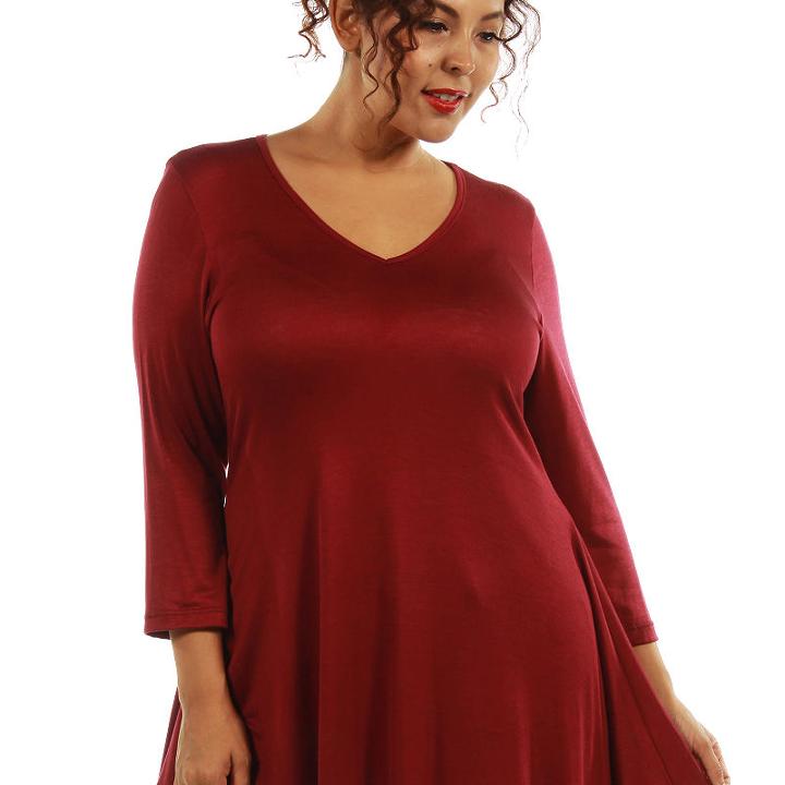 24/7 Comfort Apparel 3/4 Sleeve V-neck Tunic Top-plus