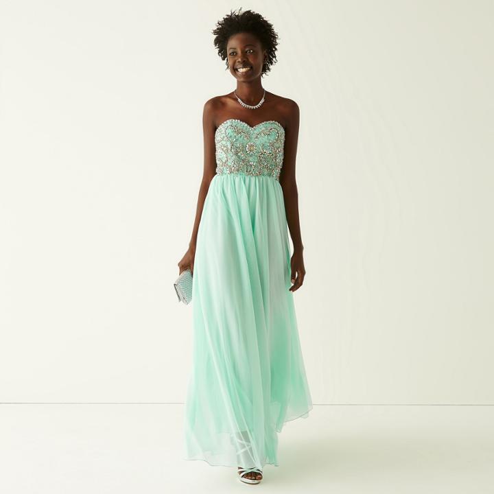 My Michelle Strapless Embellished Bodice Long Slim Dress