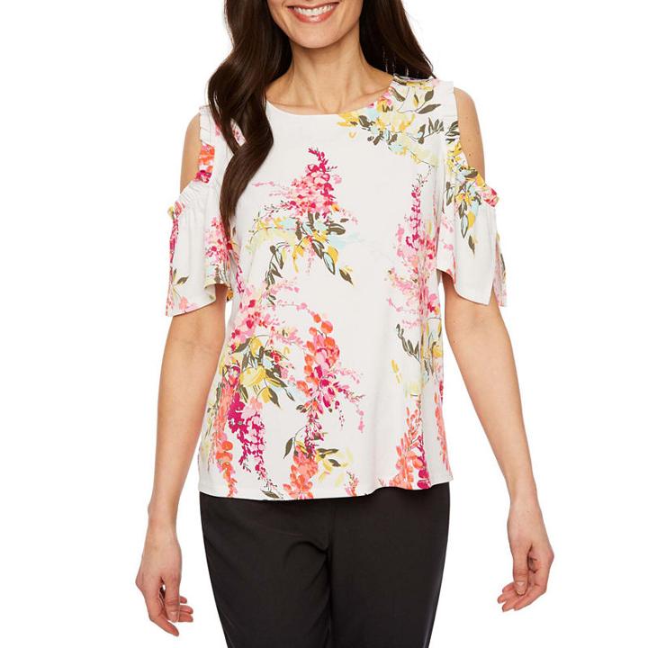 Worthington Cold Shoulder Short Sleeve Top -womens