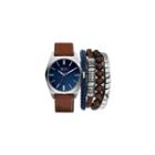 Mens Brown And Silver Tone Strap Watch And Bracelet Set Mst5183s100-709