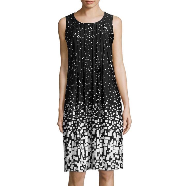 Perceptions Sleeveless Pleat-front Print Shift Dress
