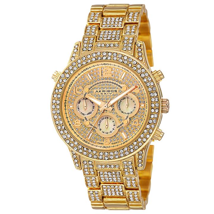 Akribos Xxiv Womens Gold Tone Strap Watch-a-776yg