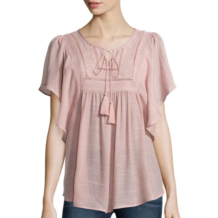 Wallpapher Flutter-sleeve Peasant Top