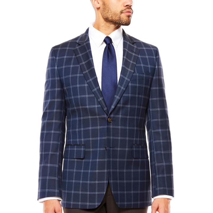 Stafford Year-round Stretch Dark Blue Windowpane Sport Coat- Classic