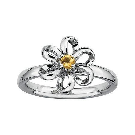 Personally Stackable Lab-created Citrine Sterling Silver Flower Stackable Ring