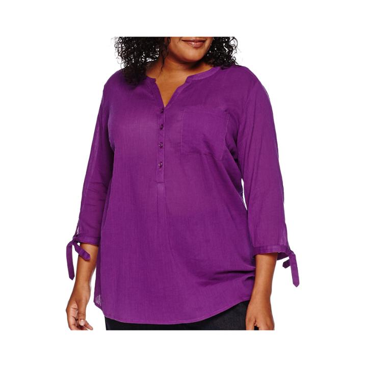 St. John's Bay 3/4-sleeve Gauze Tunic - Plus