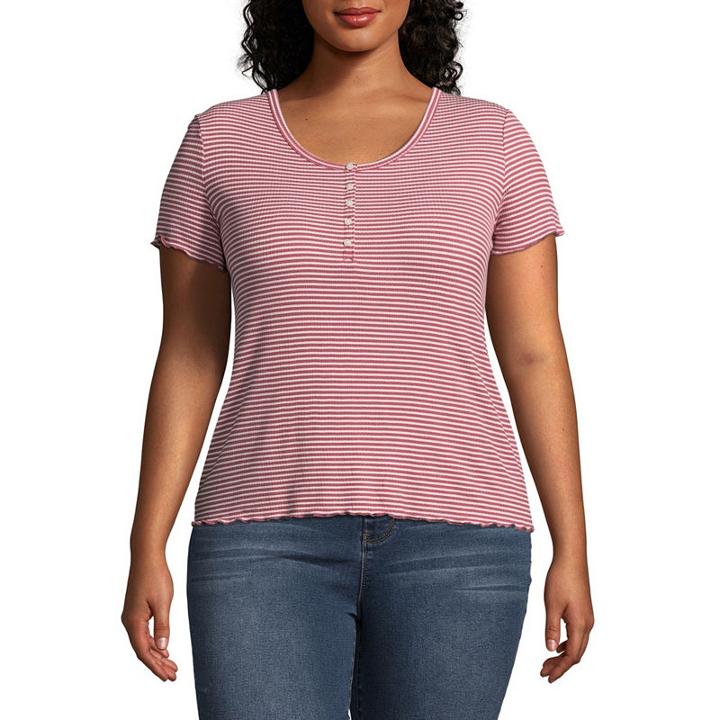 Arizona Short Sleeve Straight Neck T-shirt-womens Juniors Plus