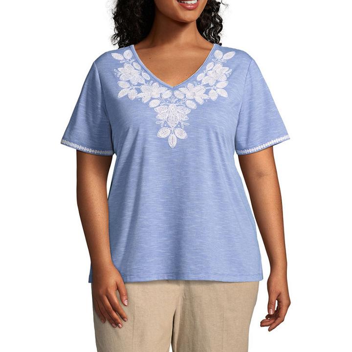 Alfred Dunner Blues Traveler Floral Yoke Tee- Plus