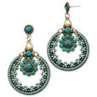 Large Simulated Turquoise Flower Circle Earrings