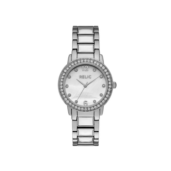 Relic Womens Crystal Silver-tone Bracelet Watch