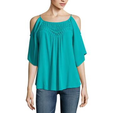 Love And Let Love Long Sleeve Scoop Neck Gauze Embellished Blouse-juniors