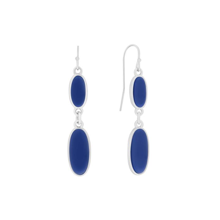 Liz Claiborne Blue Acrylic Stone Silver-tone Double Drop Earrings