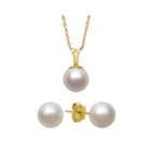 Cultured Akoya Pearl 14k Gold Pendant Earring And Necklace Set