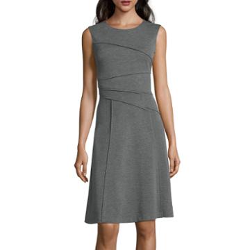London Style Collection Sleeveless Diagonal-seam Fit-and-flare Dress