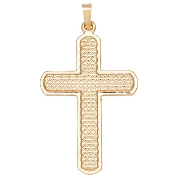 14k Yellow Gold Textured Round-edge Cross Charm Pendant