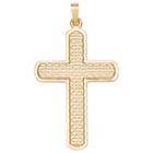 14k Yellow Gold Textured Round-edge Cross Charm Pendant